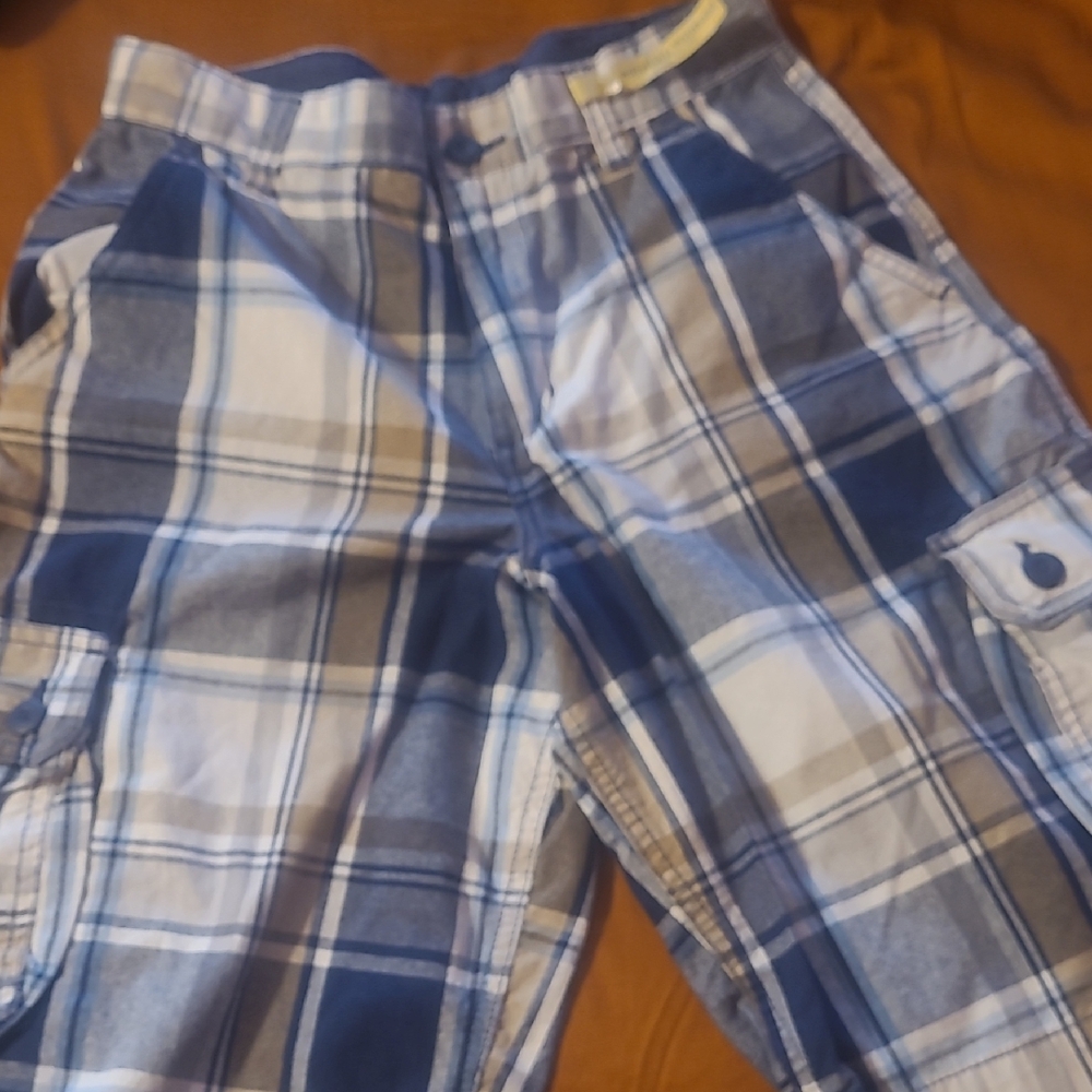 Blue and Tan Plaid Cargo Shorts